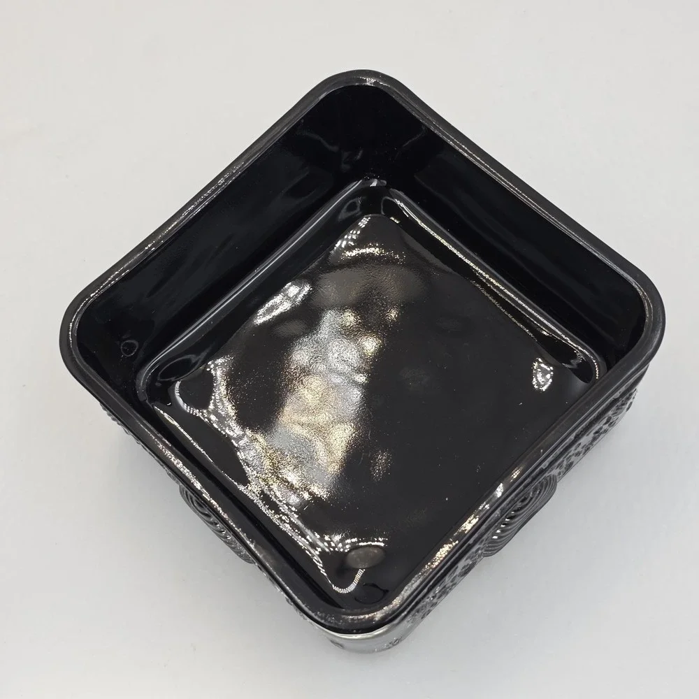 Vintage Tiara Indiana Glass Black Onyx Honey Bee Box Candy BASE ONLY Peg Footed